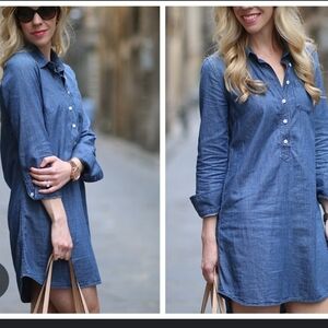 J Crew Dress Denim Chambray Shirt Womens Size 0 Button-Up Cotton Linen LS Pocket